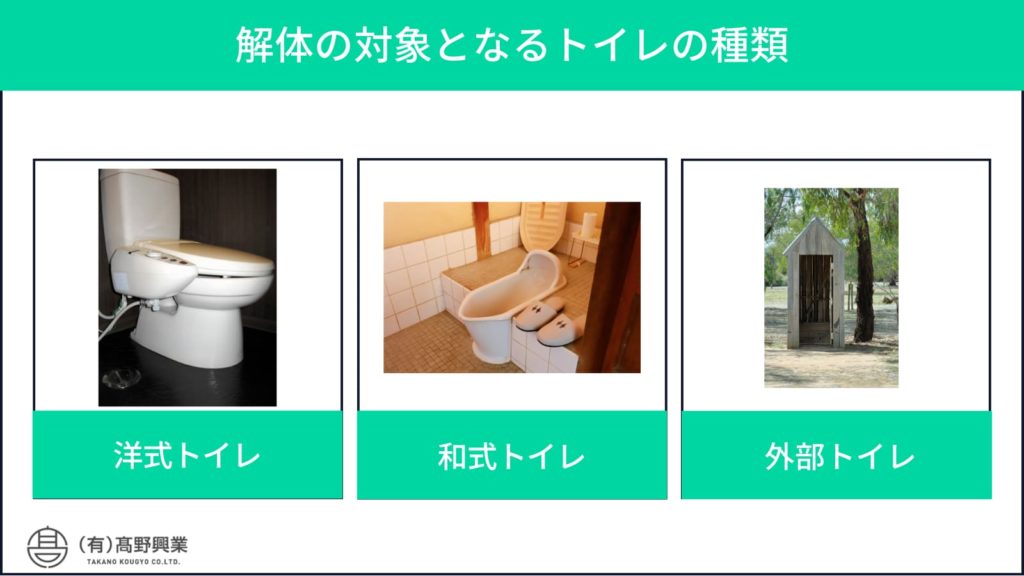 解体の対象となるトイレの種類を説明した画像